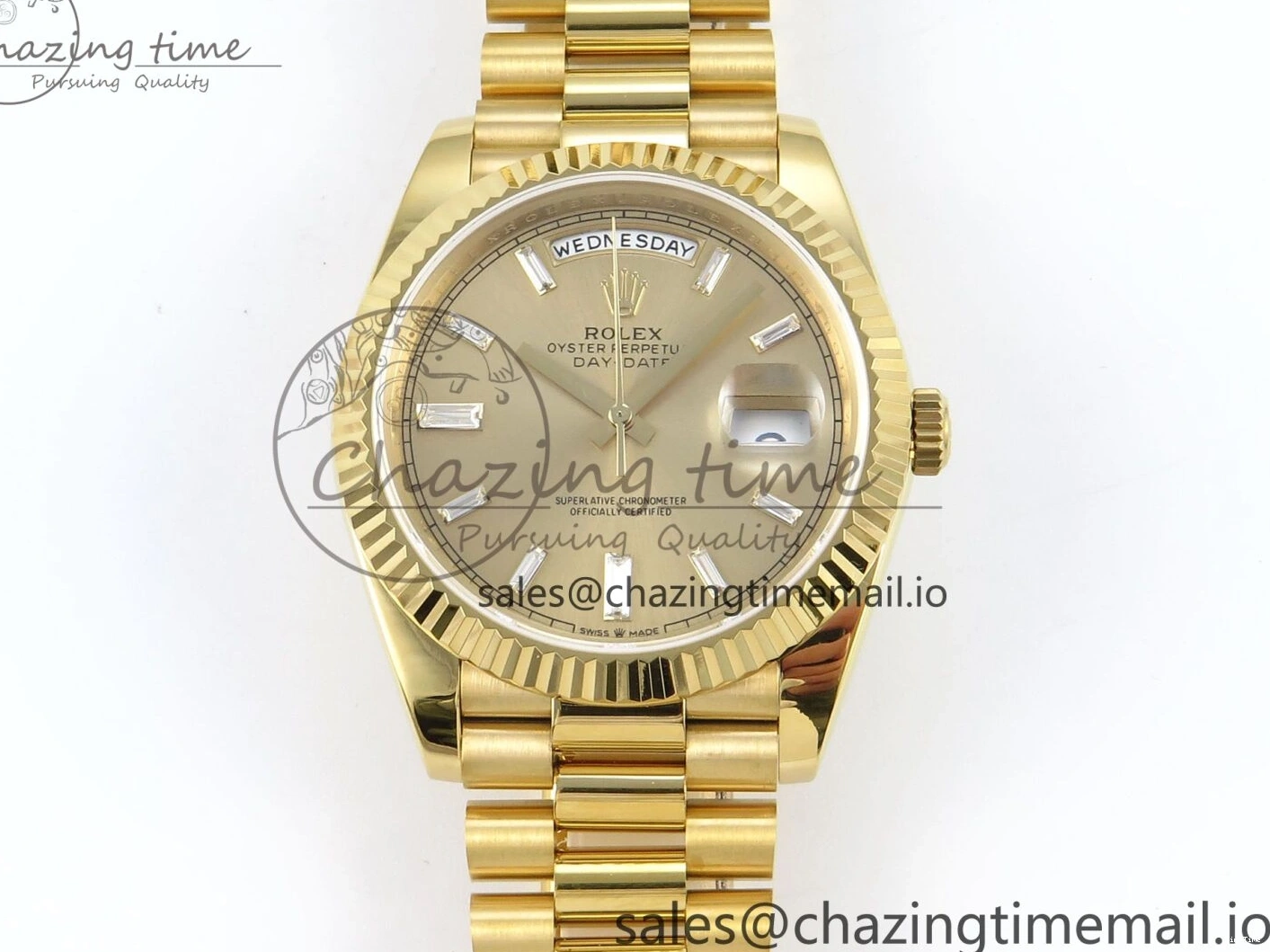 MiroTime 0129 Contemporary Day Date 128238 36mm YG KF 1:1 Best Edition YG Crystal Dial On President Bracelet A2836 (Gain Weight) 646